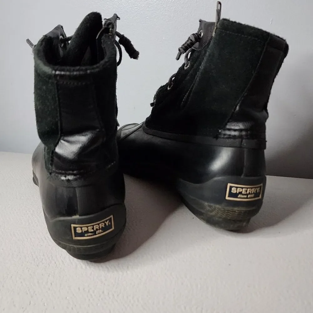 Sperry Syren Gulf Duck Boots Womens Size 10 Black Suede Lined Zip Up Booties